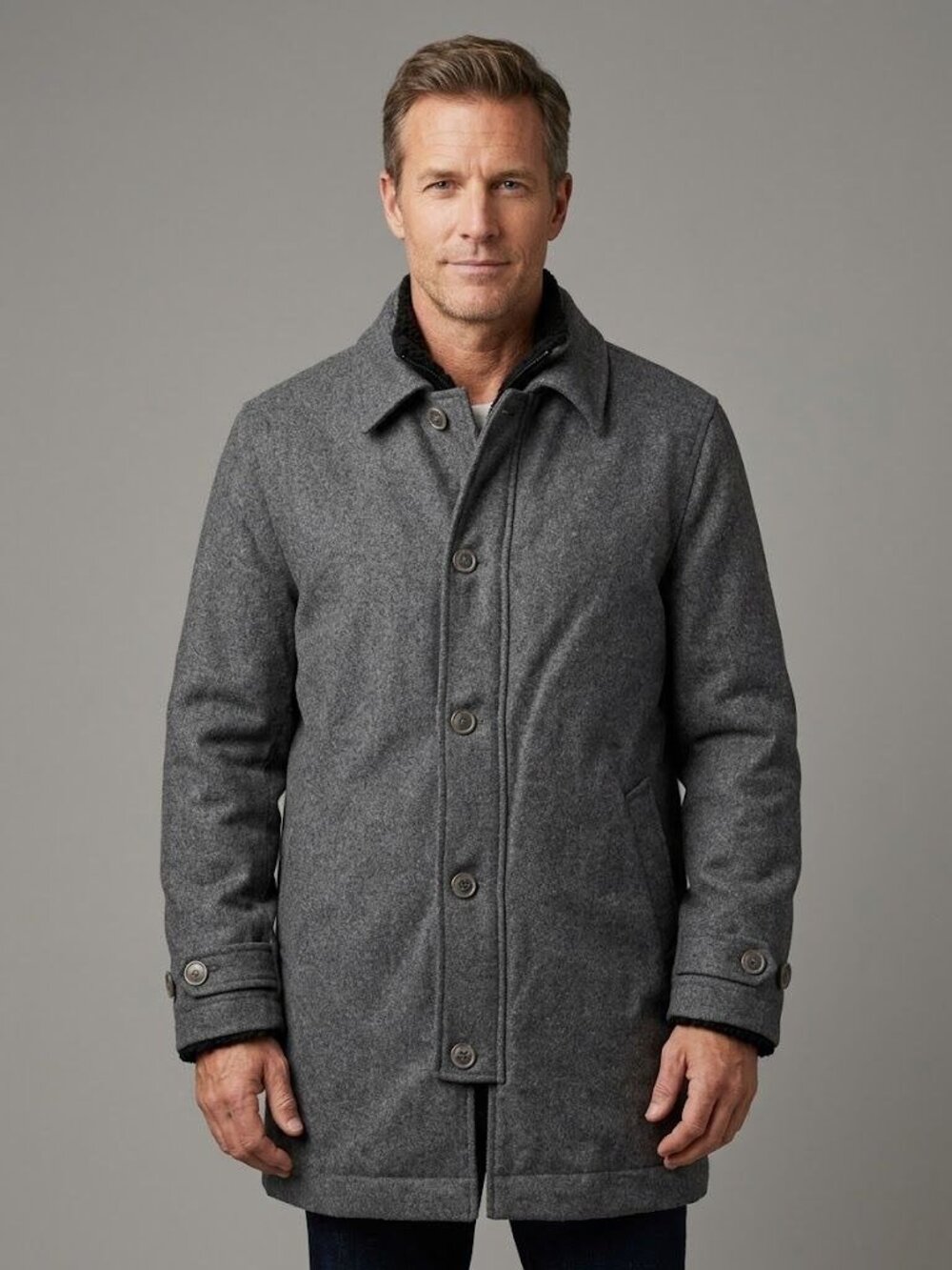 Gap 1969 Mens Gray Wool-Blend Button-Up Coat With Inner Sherpa Lining Size L
